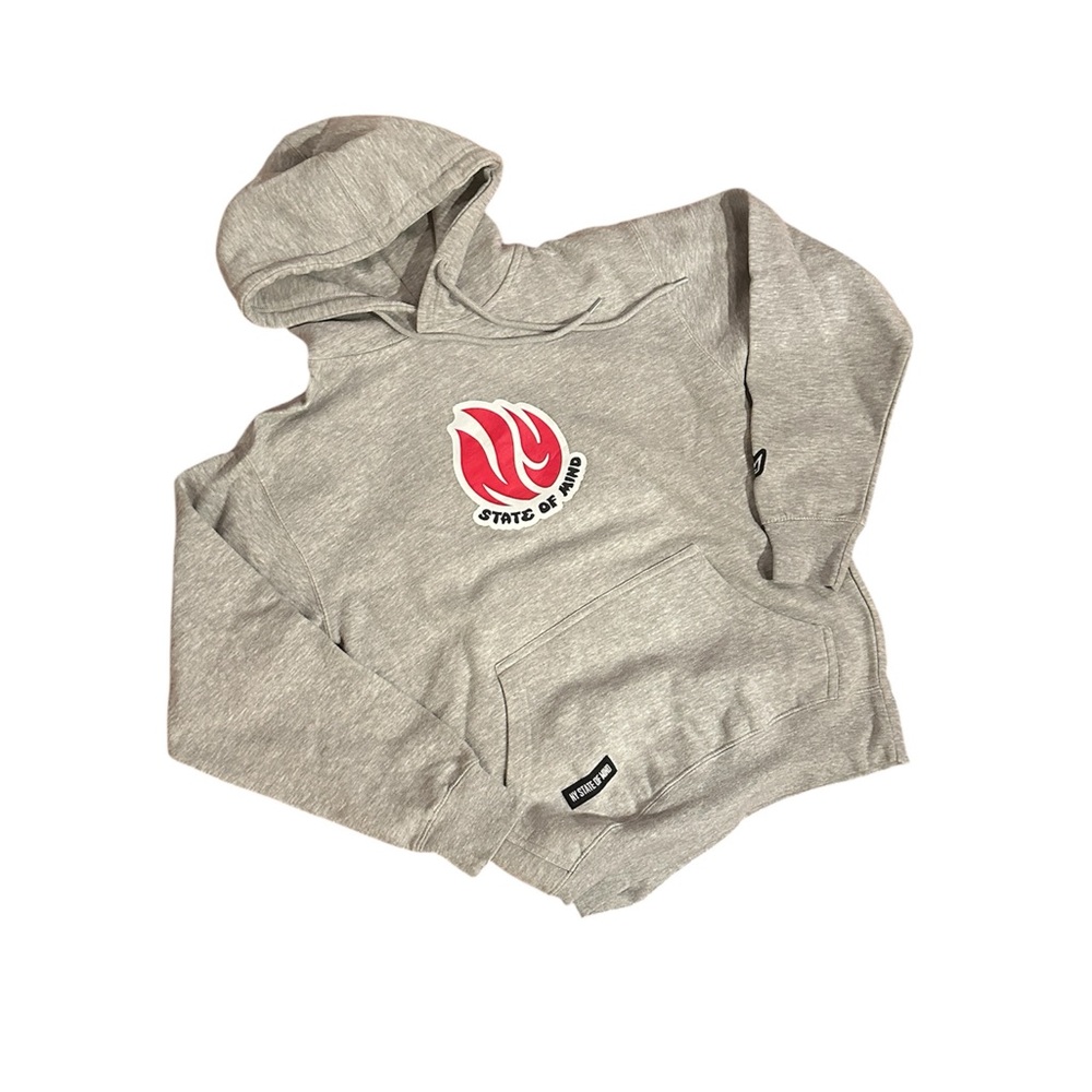 NY State of Mind Grey Hoodie with Red Flame Graphic size medium